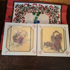 Peggy Abrams "Santa's Companion" & "Armful of Love"  Decorative Ceramic Tiles🎅